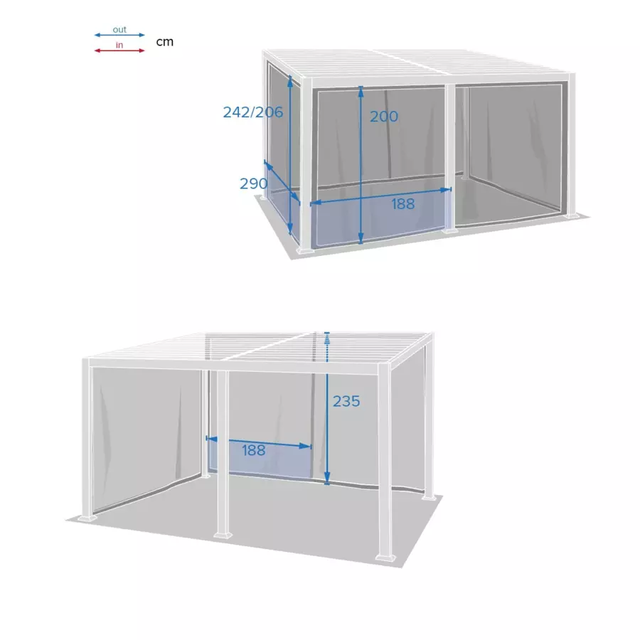 Lote de 4 mosquiteros para cenador Avila (4 x 3 m) - Gris 4