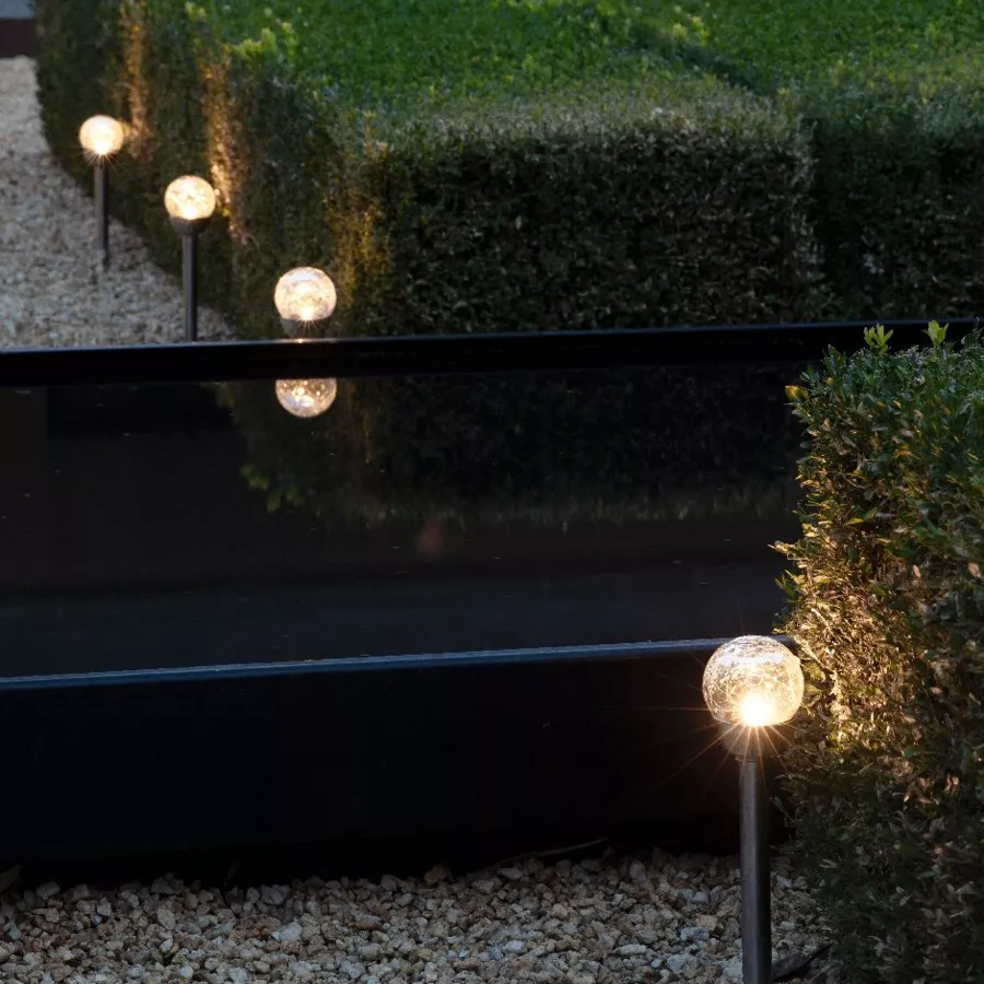 Lot de 6 bornes de jardin solaires (H24.5 cm) Verre craquelé - Blanc chaud