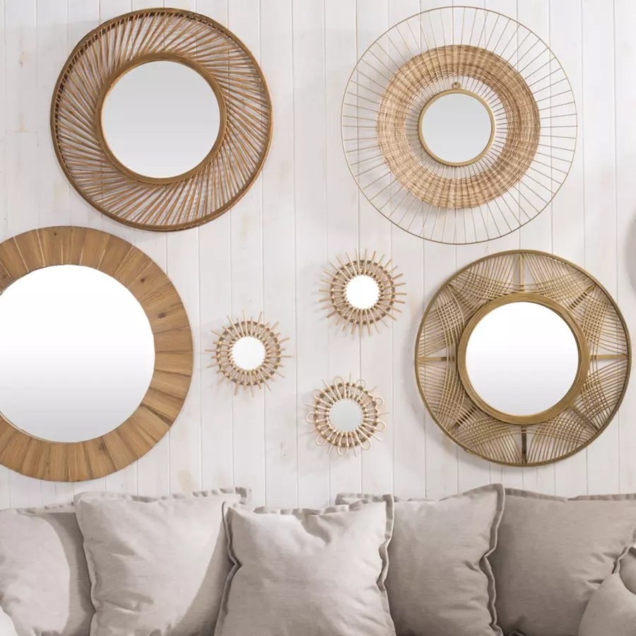 Set di 3 specchi Soleil Rotin Beige 4