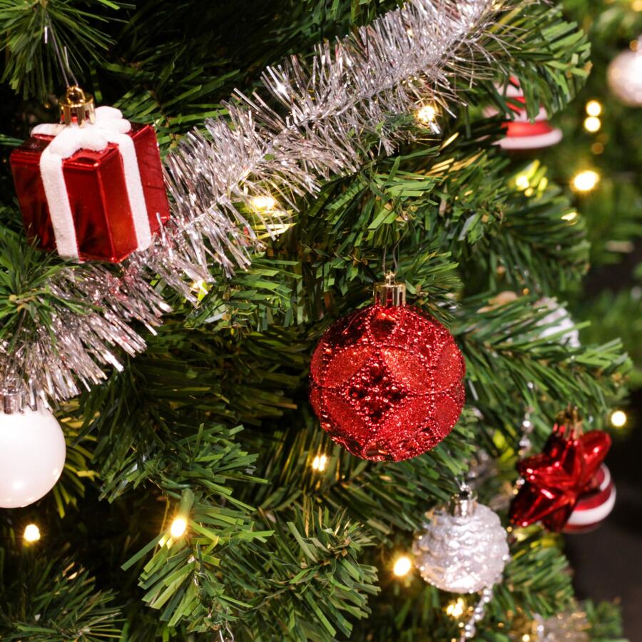 Künstlicher Weihnachtsbaum mit Beleuchtung & Baumschmuck Royal Grün/rot H150 cm Warmweiß 4