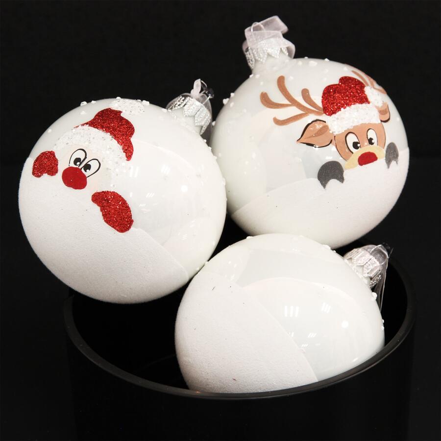 Lotto di 6 palline di Natale di vetro (D80 mm) Filou Bianco 5