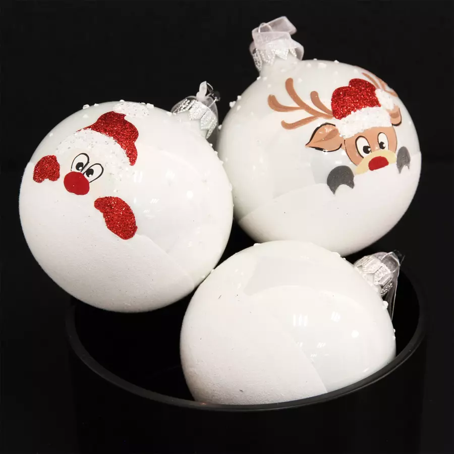 Lote de 6 bolas de Navidad en vidrio (D80 mm) Filou Blanco  5