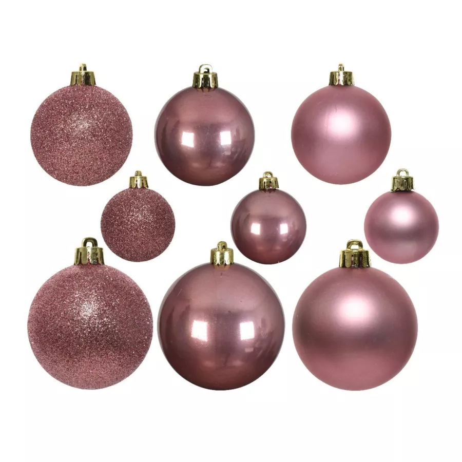 Lote de 30 bolas de Navidad surtidas Alpine Rosa antiguo