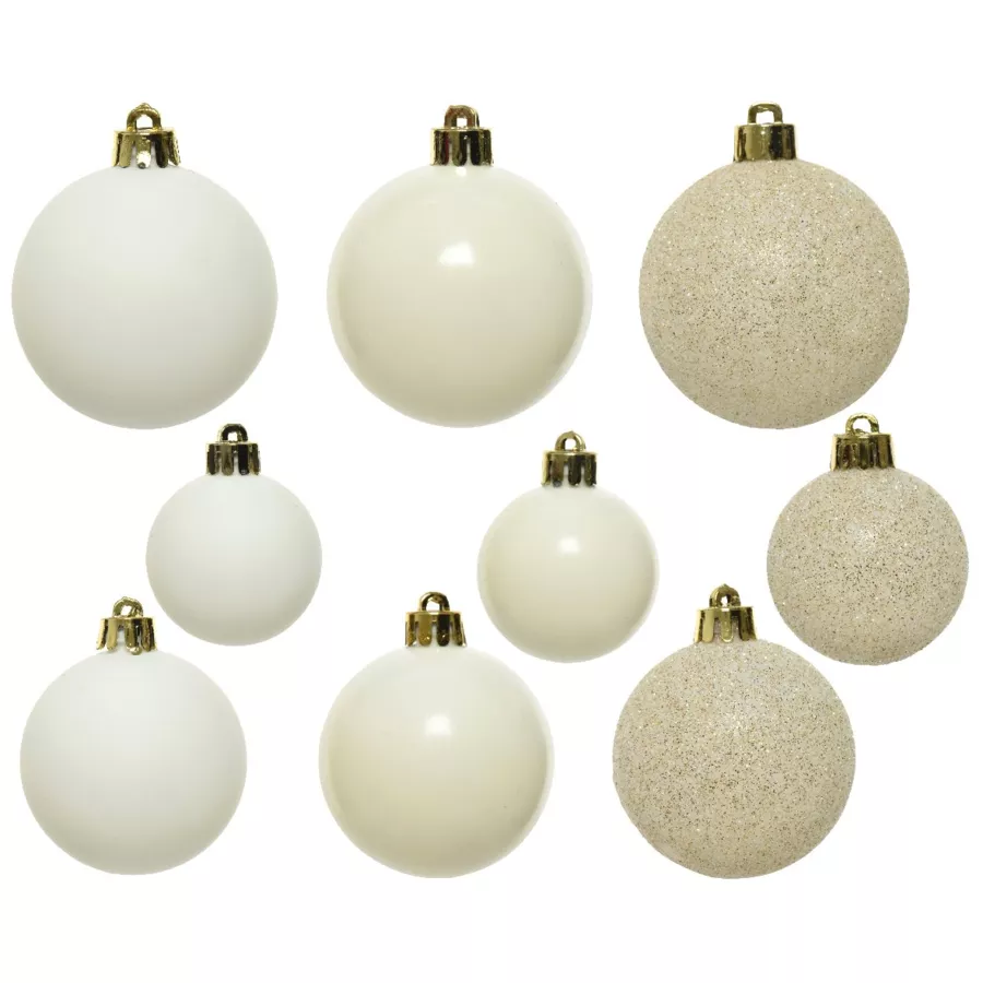 Lot de 30 boules de Noël assorties Alpine Blanc laine
