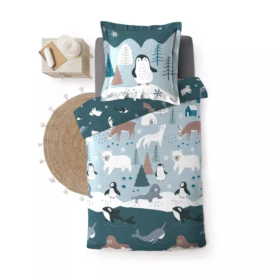 Housse de couette et une taie enfant coton (140 cm) Banquise Bleue 5