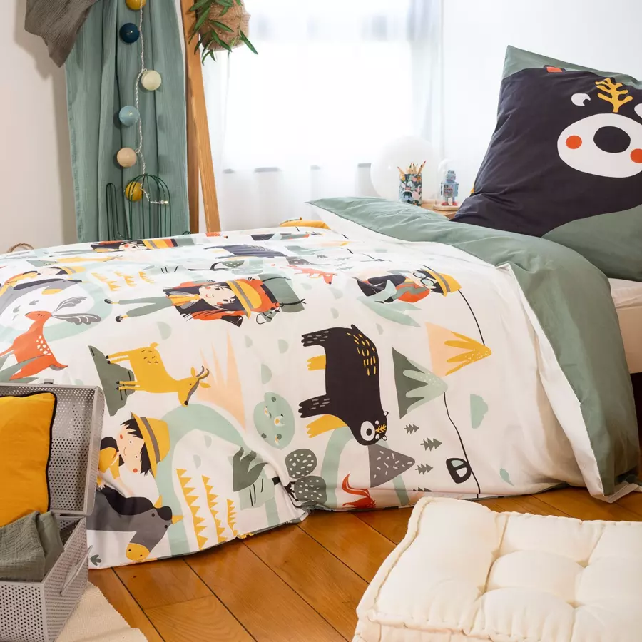 Housse de couette et une taie enfant coton (140 cm) Promenade Multicolore 5