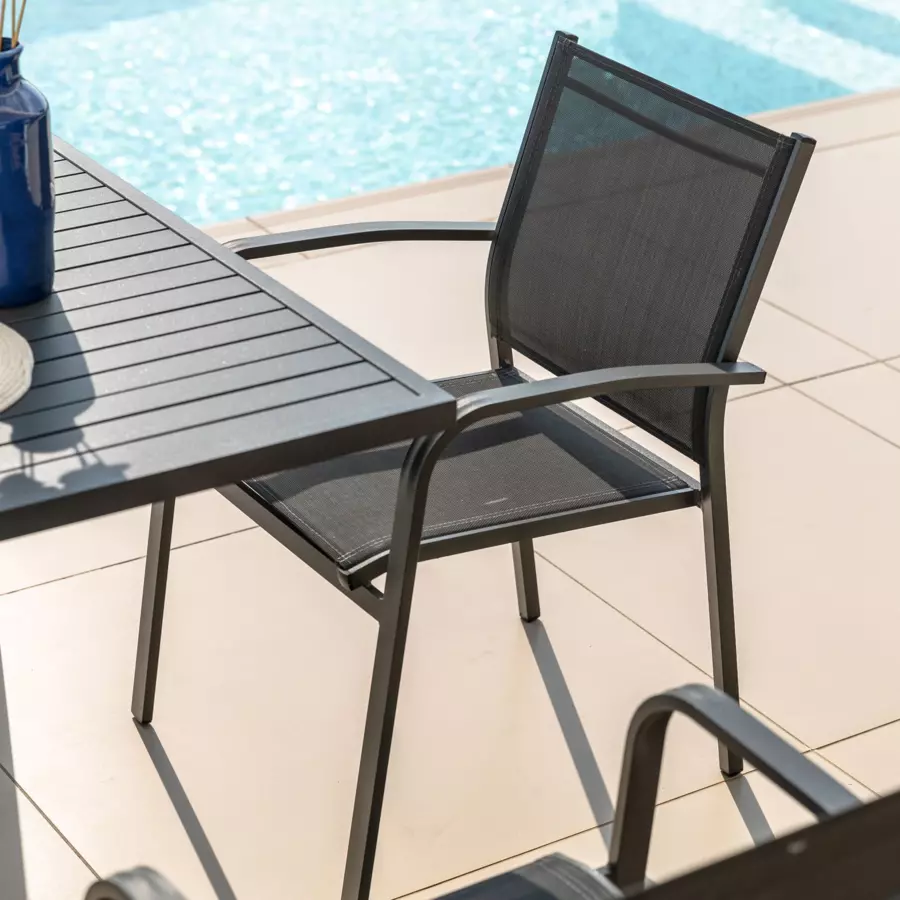Silla de jardín con reposabrazos alu apilable Murano - Gris antracita 4