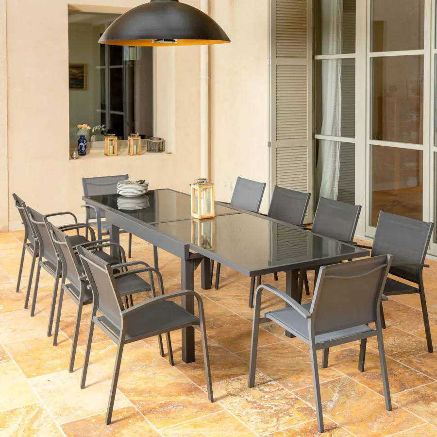 Mesa de jardín extensible de vidrio Murano (Hasta 10 pers.) - Gris antracita 5
