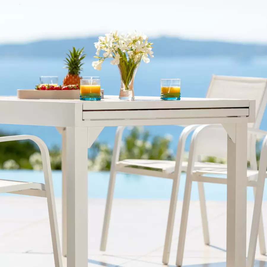 Tavolo da giardino allungabile 10 posti Alluminio effetto legno Murano (270 x 90 cm) - Bianco 4