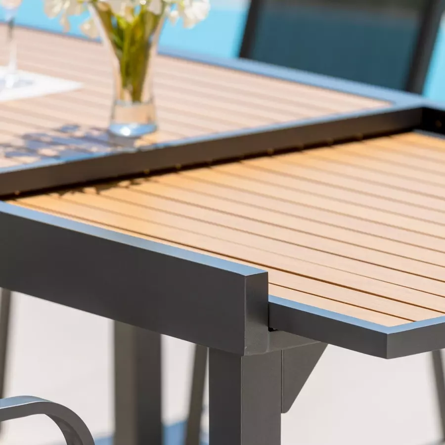 Tuintafel uitschuifbaar 10 personen Aluminium hout effect Murano (270 x 90 cm) - Antraciet 4
