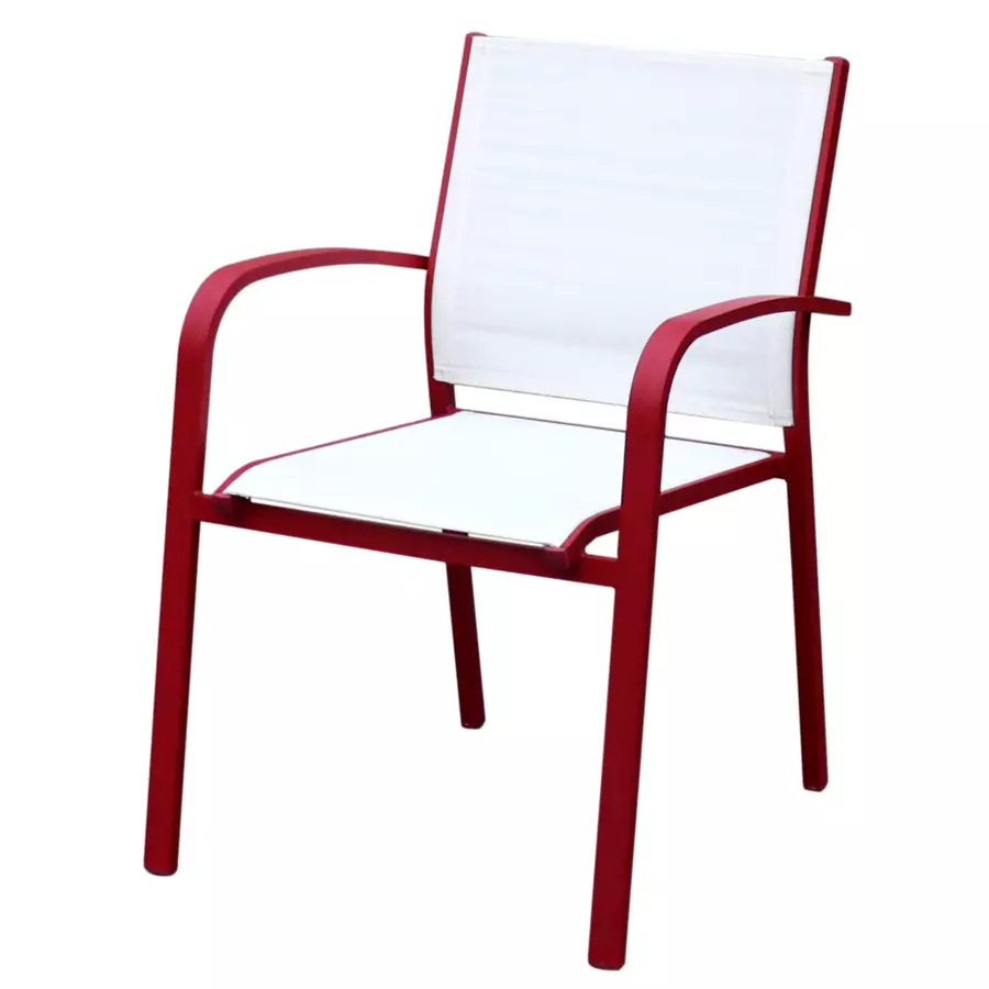 Silla de jardín con reposabrazos alu apilable Murano - Rojo/Blanco 4