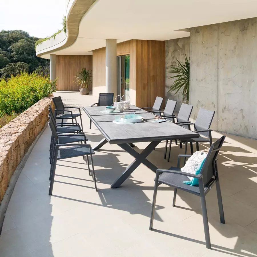 Silla de jardín apilable con reposabrazos aluminio Axiome - Gris sílex y gris cuarzo 4