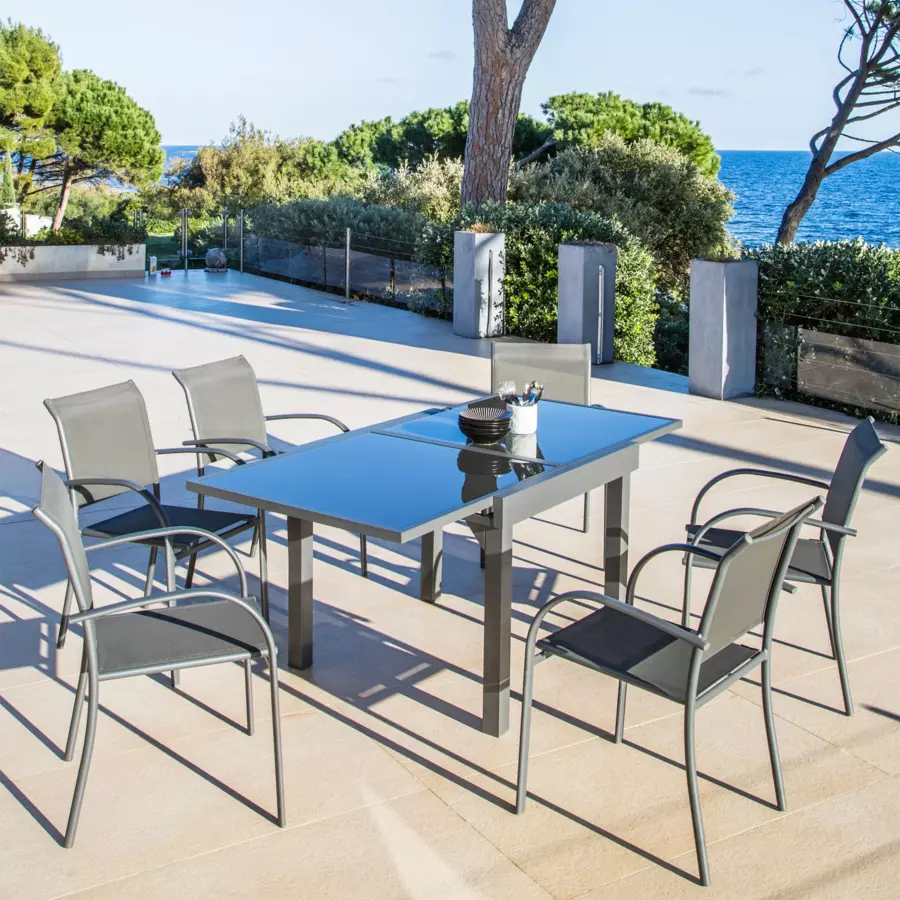 Tavolo da giardino Murano allungabile in vetro (180 x 90 cm) - Grigio antracite 4