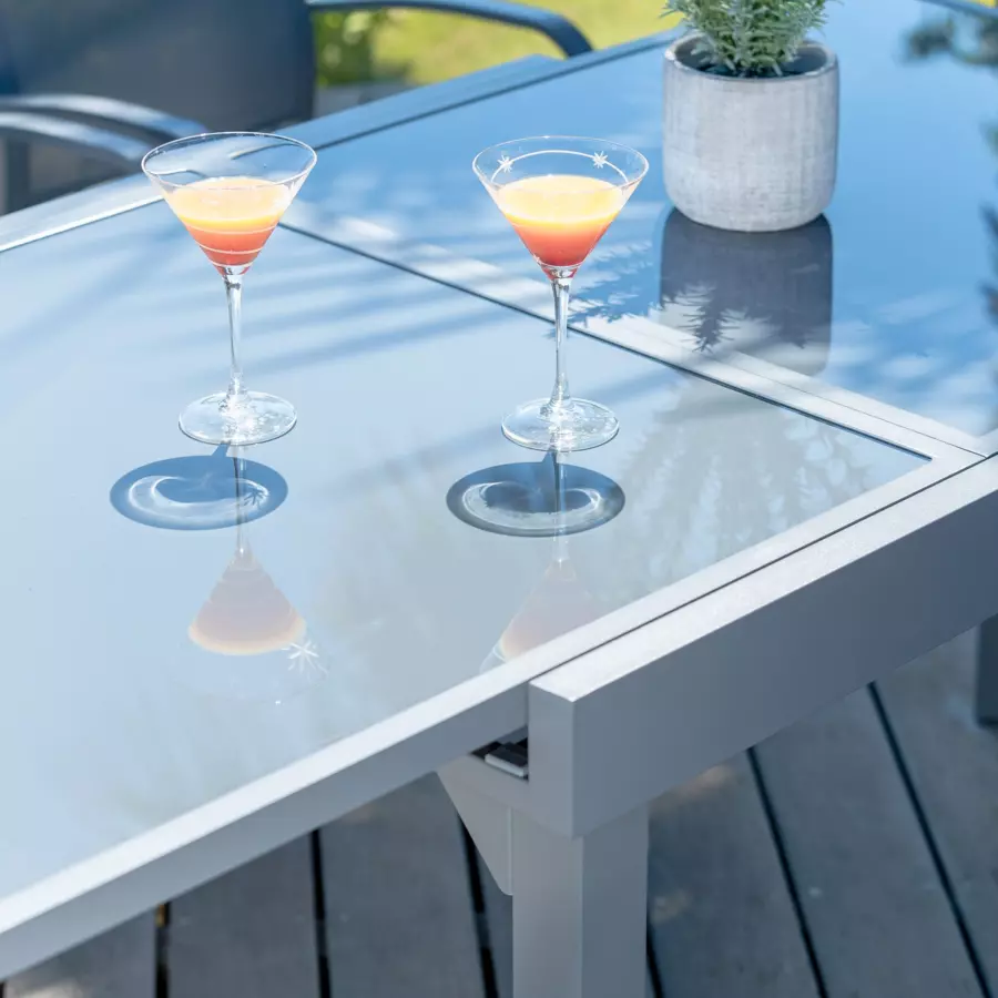 Mesa de jardín extensible con 8 personas en cristal de Murano (180 x 90 cm) - Gris pizarra	 5