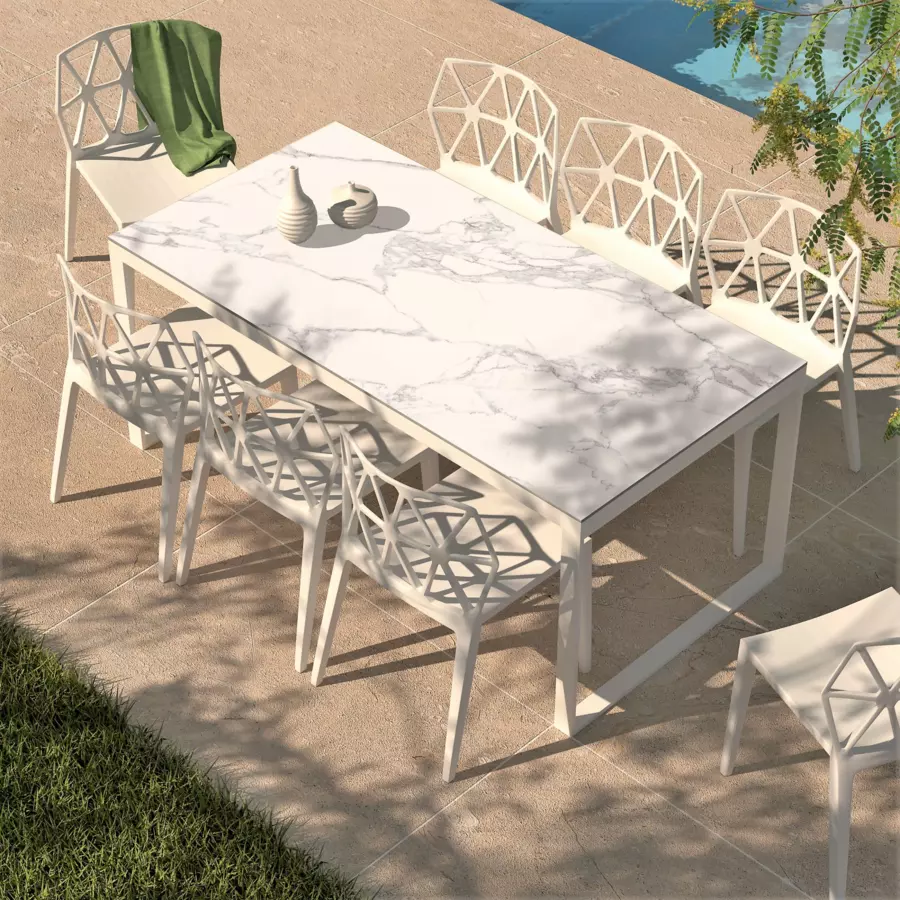 Mesa de jardín 8 plazas Aluminio/Cerámica Kore (180 x 90 cm) - Blanco 5