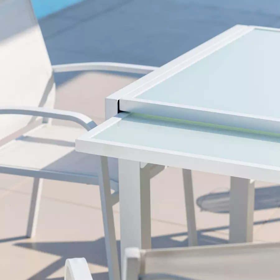 Mesa de jardín de vidrio extensible Murano (Hasta 8 pers.) - Blanco 4