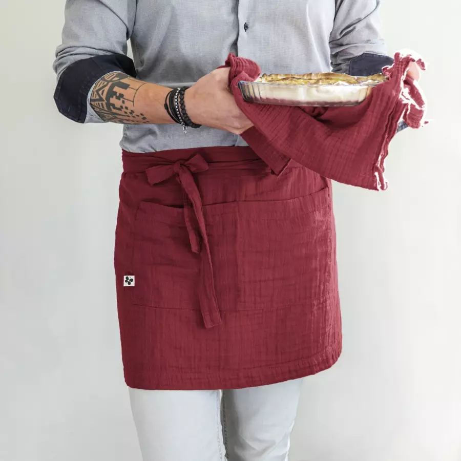Delantal con bolsillo en algodón  Gaïa vino tinto 4