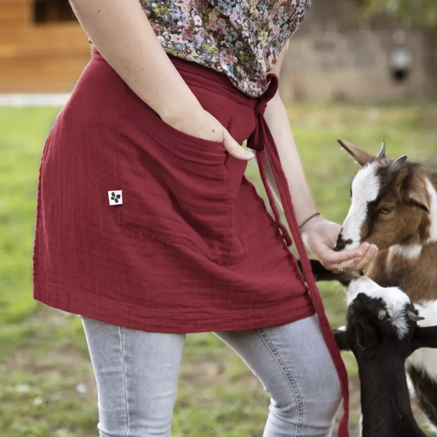 Keukenschort met zak katoengaas Gaïa Wijnrood 5