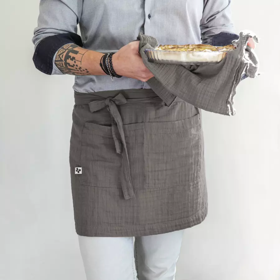 Tablier avec poches gaze de coton Gaïa Gris granit 4