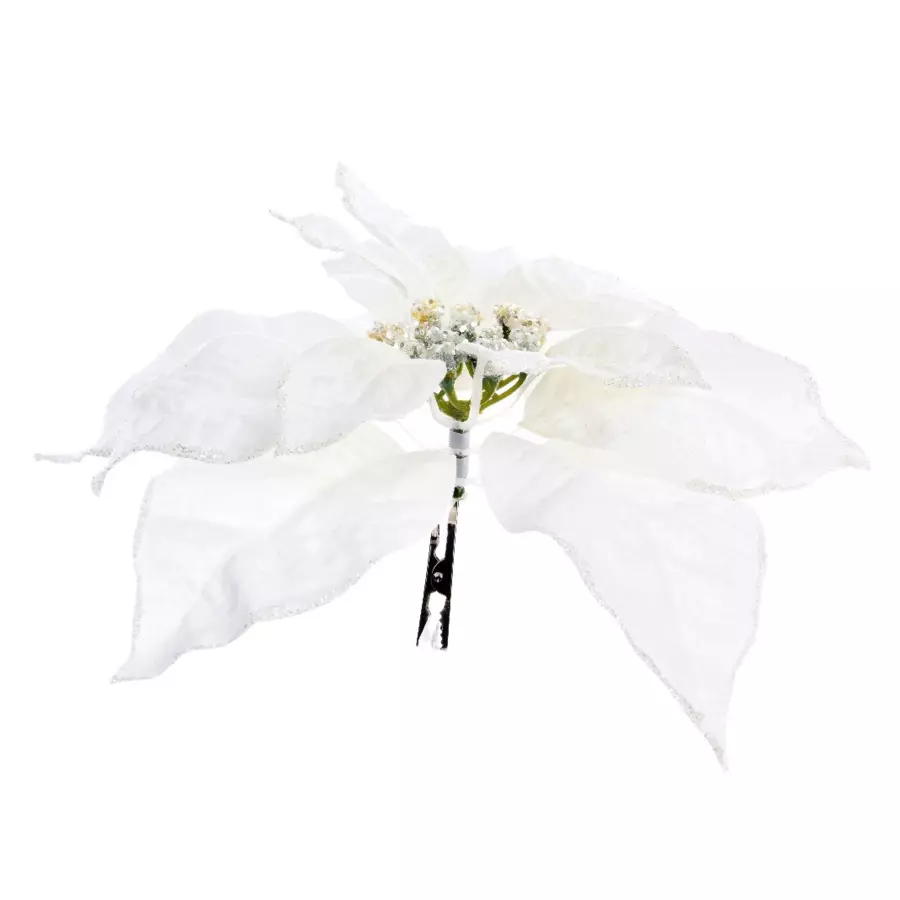 Poinsettia de Noël pailletée  sur clip Blanc 4