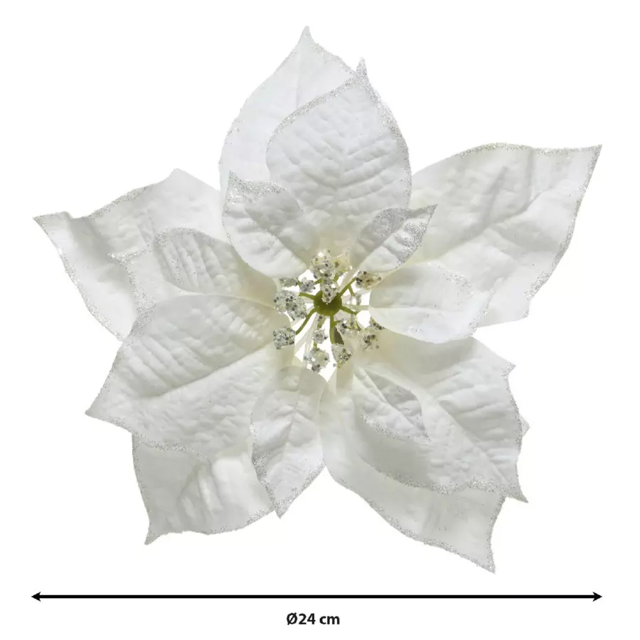 Poinsettia de Noël pailletée  sur clip Blanc 5