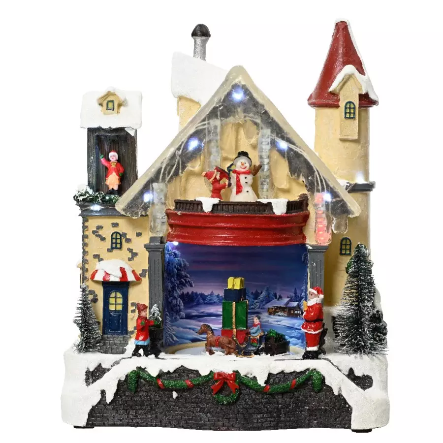 Maison du bonhomme de neige enneigée et illuminée à piles 5