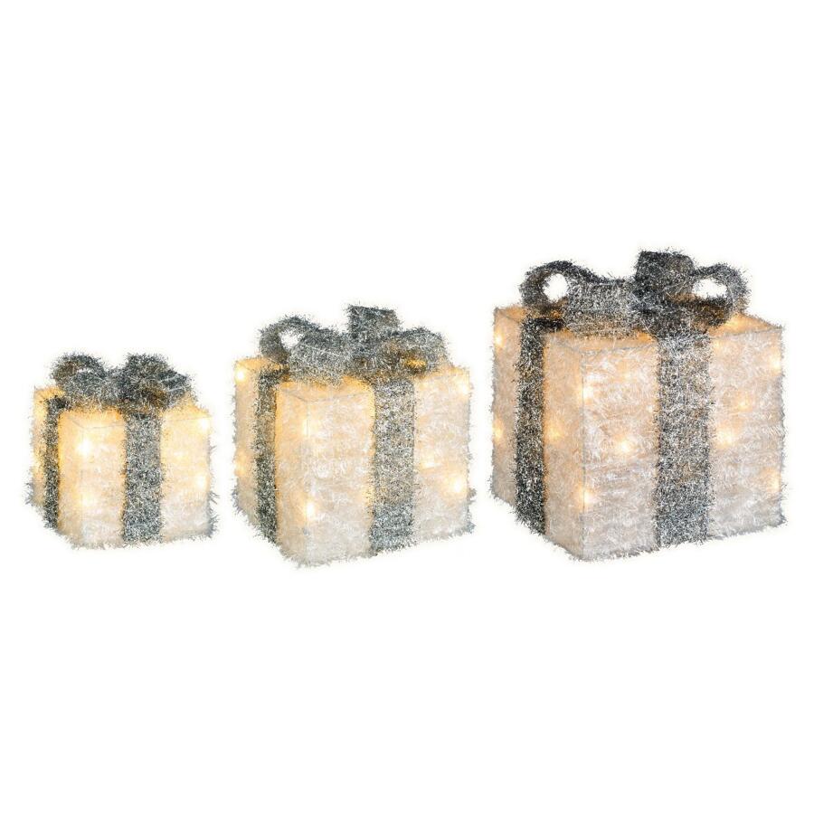 Set di 3 pacchi regalo nastro grigio a pile con luci Bianco caldo 65 LED 4