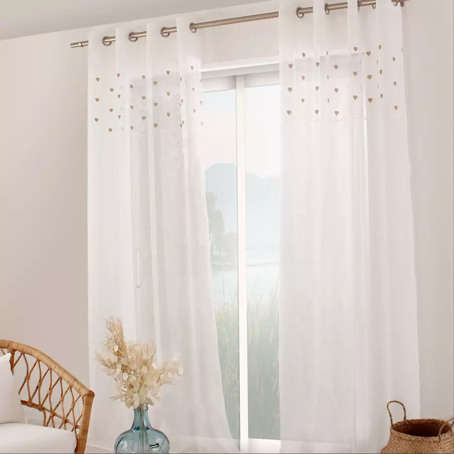 Voilage (140 x 240 cm) Coeurs Beige 4