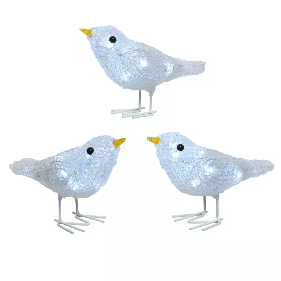 Lot de 3 oiseaux lumineux à piles Fauvette Blanc froid 30 LED 4