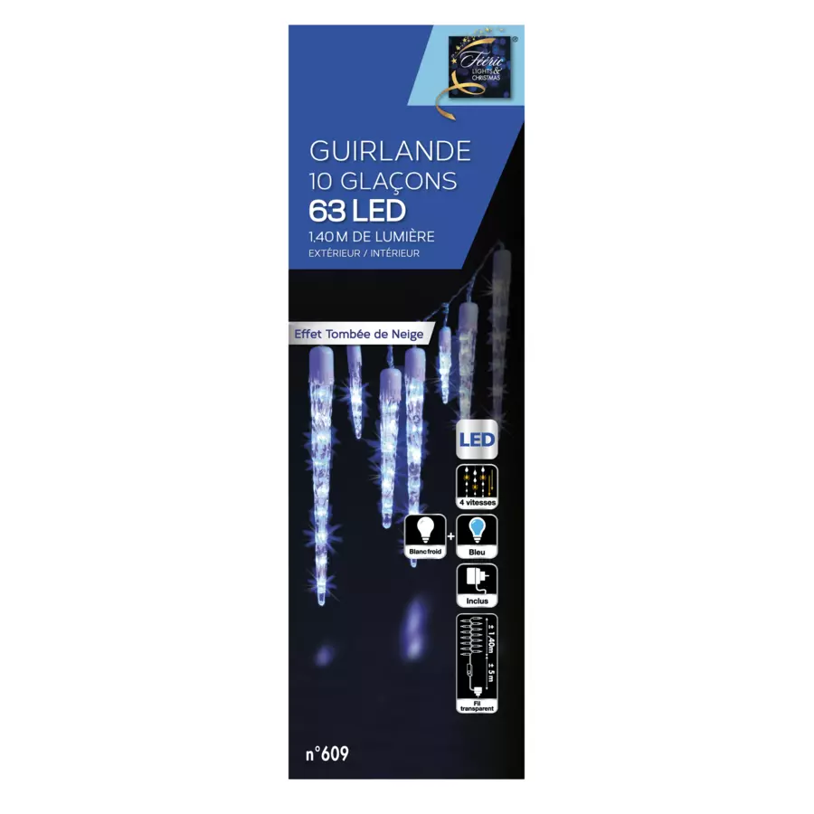 Estalactitas de luces 1,40 m Cubitos de hielo Azul 63 LED 127