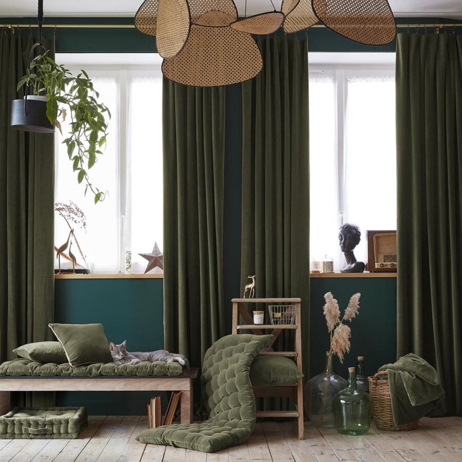 Höhenverstellbarer Vorhang aus Baumwollsamt (140 x max 270 cm) César Moosgrün 5