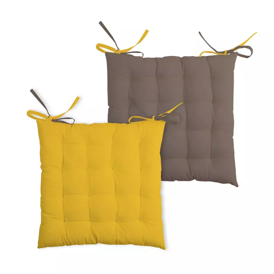 Coussin de chaise carré Duo Jaune moutarde