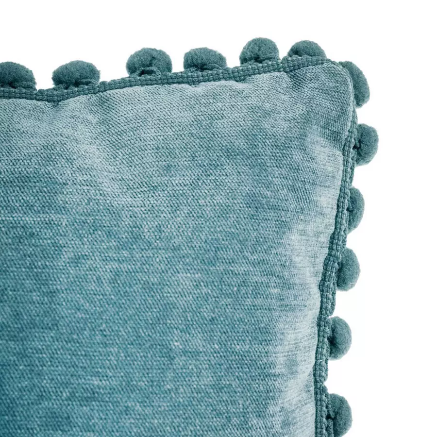 Coussin carré (40 cm) Pompons Bleu canard 5