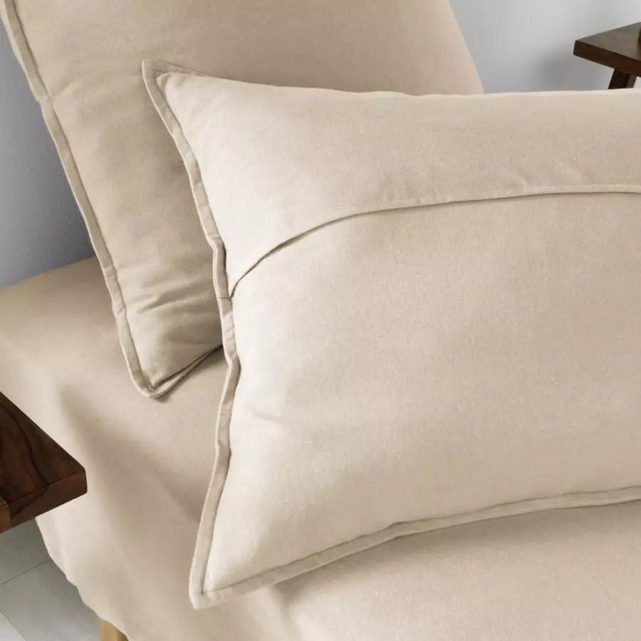 Quadratischer Kopfkissenbezug aus Flanell (63 cm) Théa Beige 5