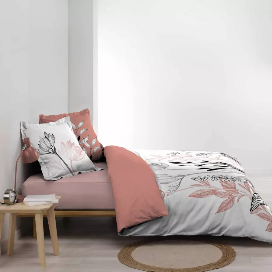 Funda nórdica y dos fundas para almohadones en algodón (240 cm) Amelina Rosa