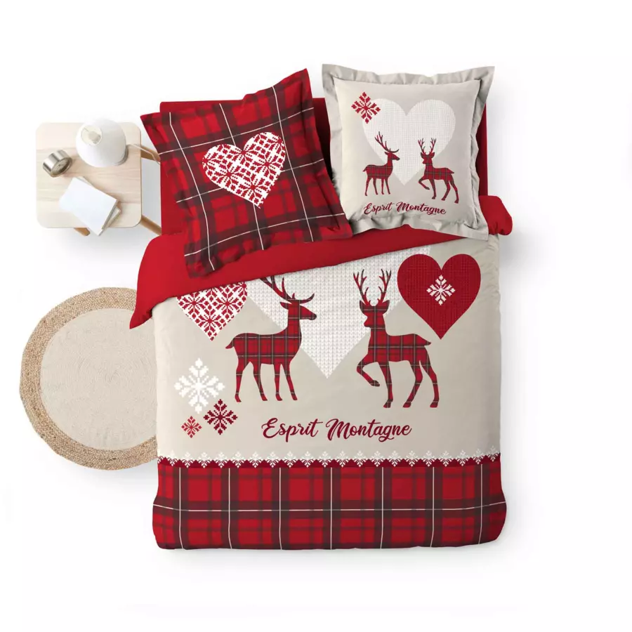 Housse de couette et deux taies coton (240 cm) Heidi Rouge 4