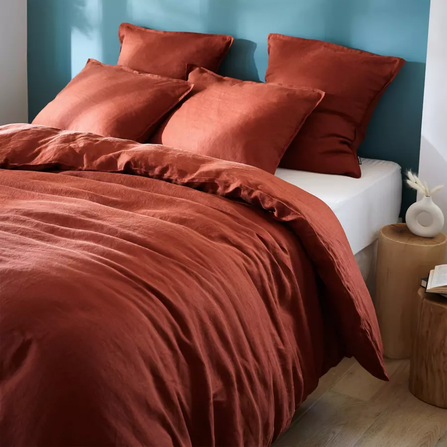 Funda de almohada cuadrada en lino lavado (80 cm) Louise Terracota 5