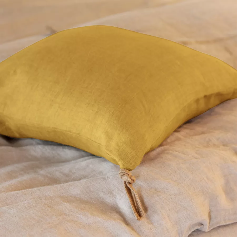 Cojín cuadrado lino lavado (45 cm) Louise Amarillo mostaza
