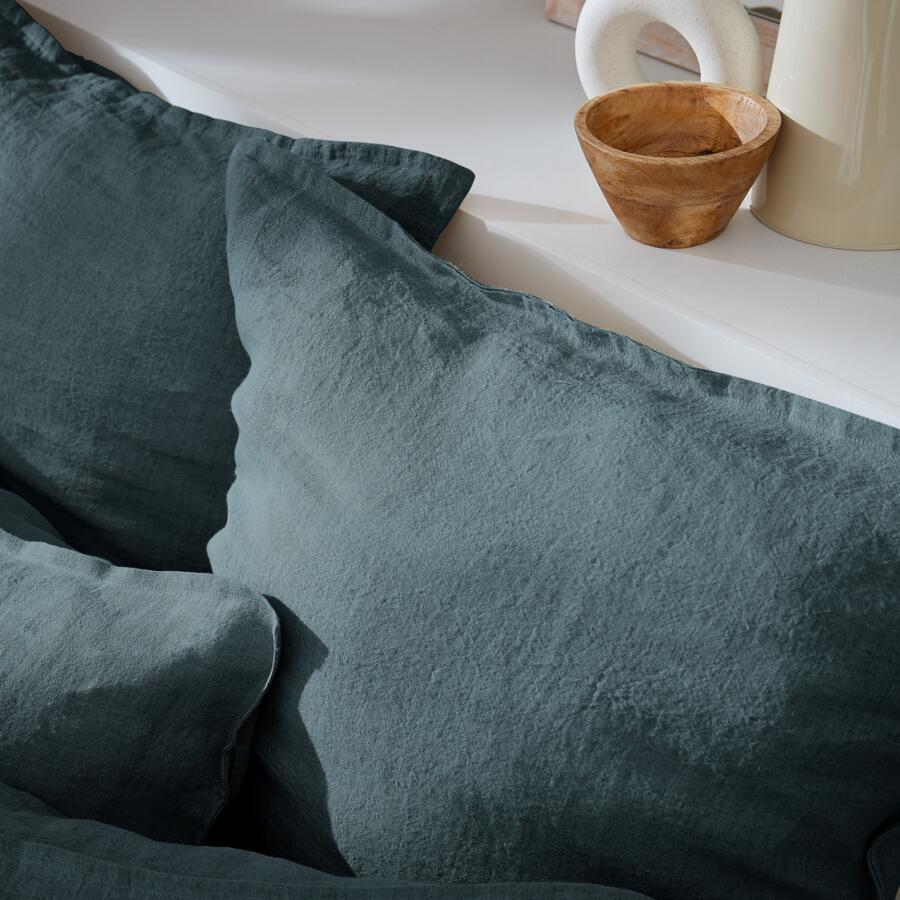 Funda de almohada cuadrada en lino lavado (60 cm) Louise Gris pizarra 4