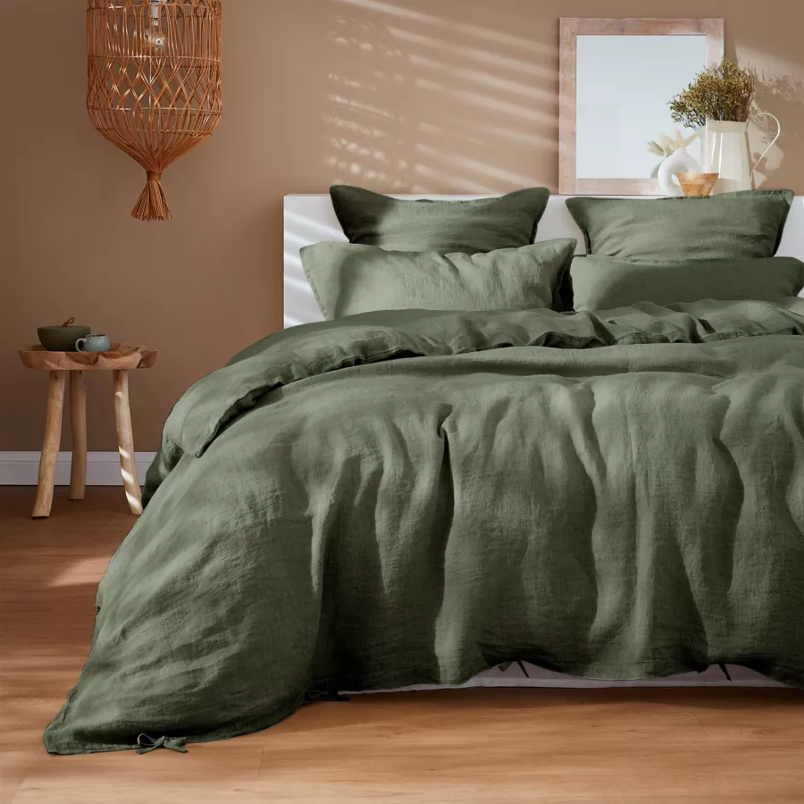 Drap housse lin lavé (140 cm) Louise Vert romarin