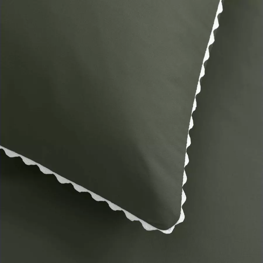 Housse de couette et deux taies percale de coton (240 cm) Loumea Vert kaki 5