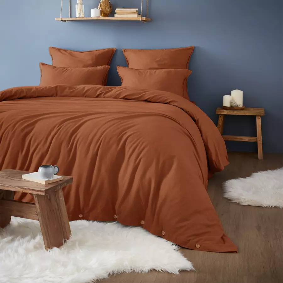 Funda de almohada rectangular en franela de algodón (70 cm) Théa Terracota 4