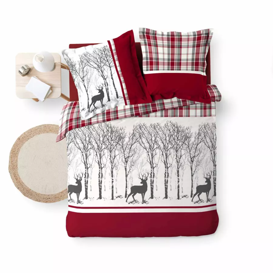 Funda Nórdica y dos fundas de almohada en algodón (260 cm) Hivernal Rojo 5