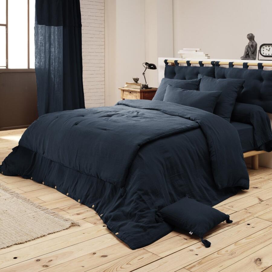 Funda para almohada rectangular en gasa de algodón (L80 cm) Gaïa Azul noche 4