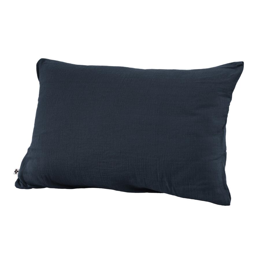 Funda para almohada rectangular en gasa de algodón (L80 cm) Gaïa Azul noche 5