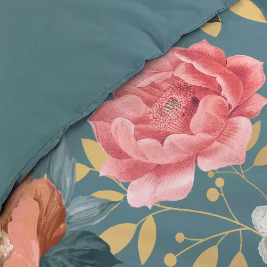 Housse de couette et deux taies coton (260 cm) Rosalita Bleue 4