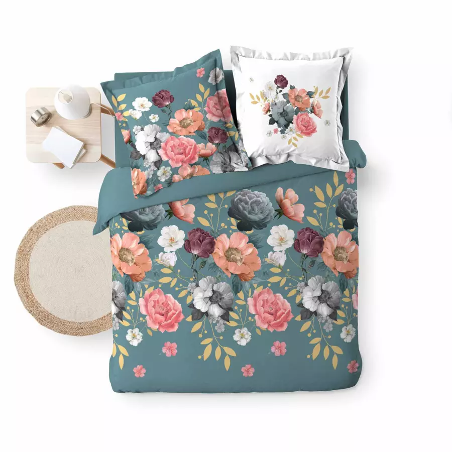 Funda Nórdica y dos fundas de almohada en algodón (260 cm) Rosalita Azul 5