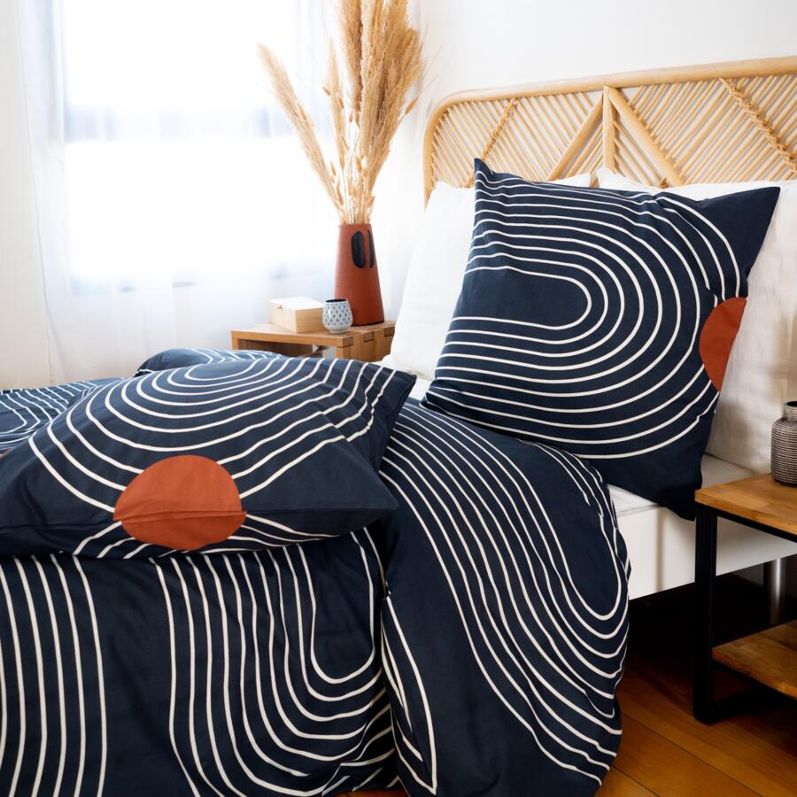Funda Nórdica y dos fundas para almohada en algodón (240 cm) Cuts azul marino 4