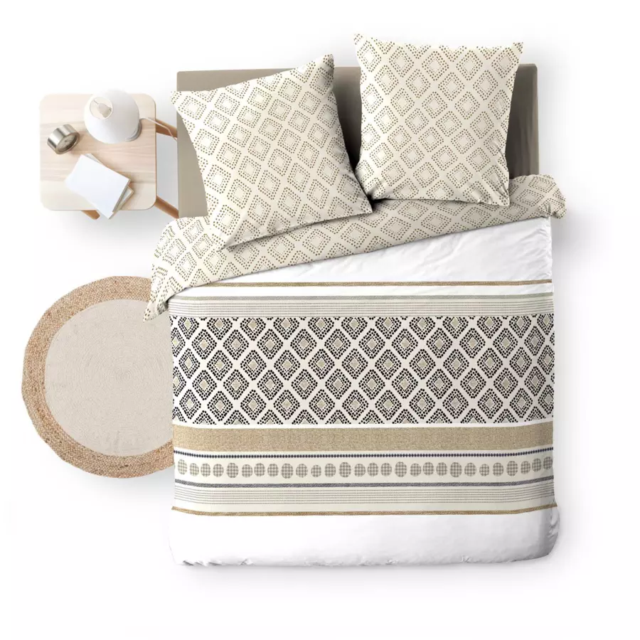 Housse de couette et deux taies coton (260 cm) Sybille Beige 5