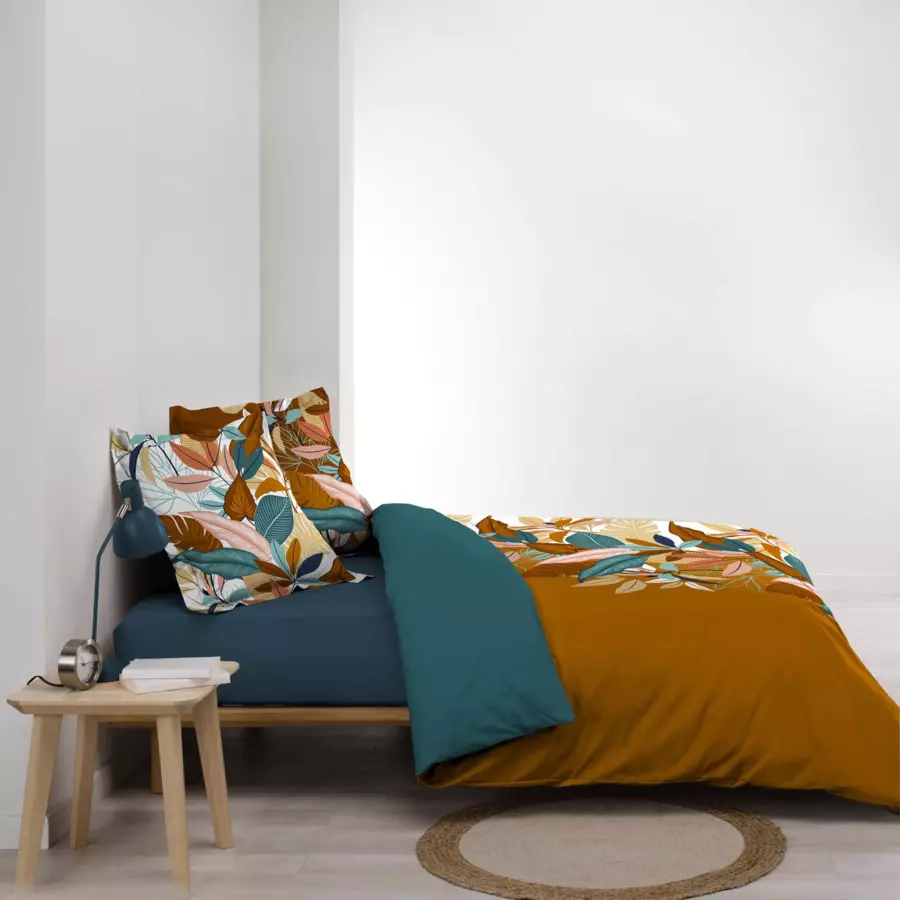 Housse de couette et deux taies percale de coton (240 cm) Yucca Orange 4